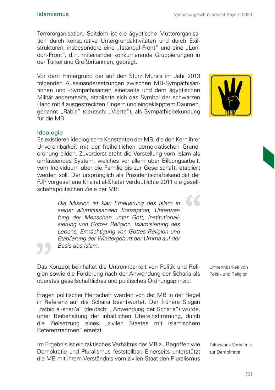Seite 63 des Verfassungsschutzbericht 2023 Bayern