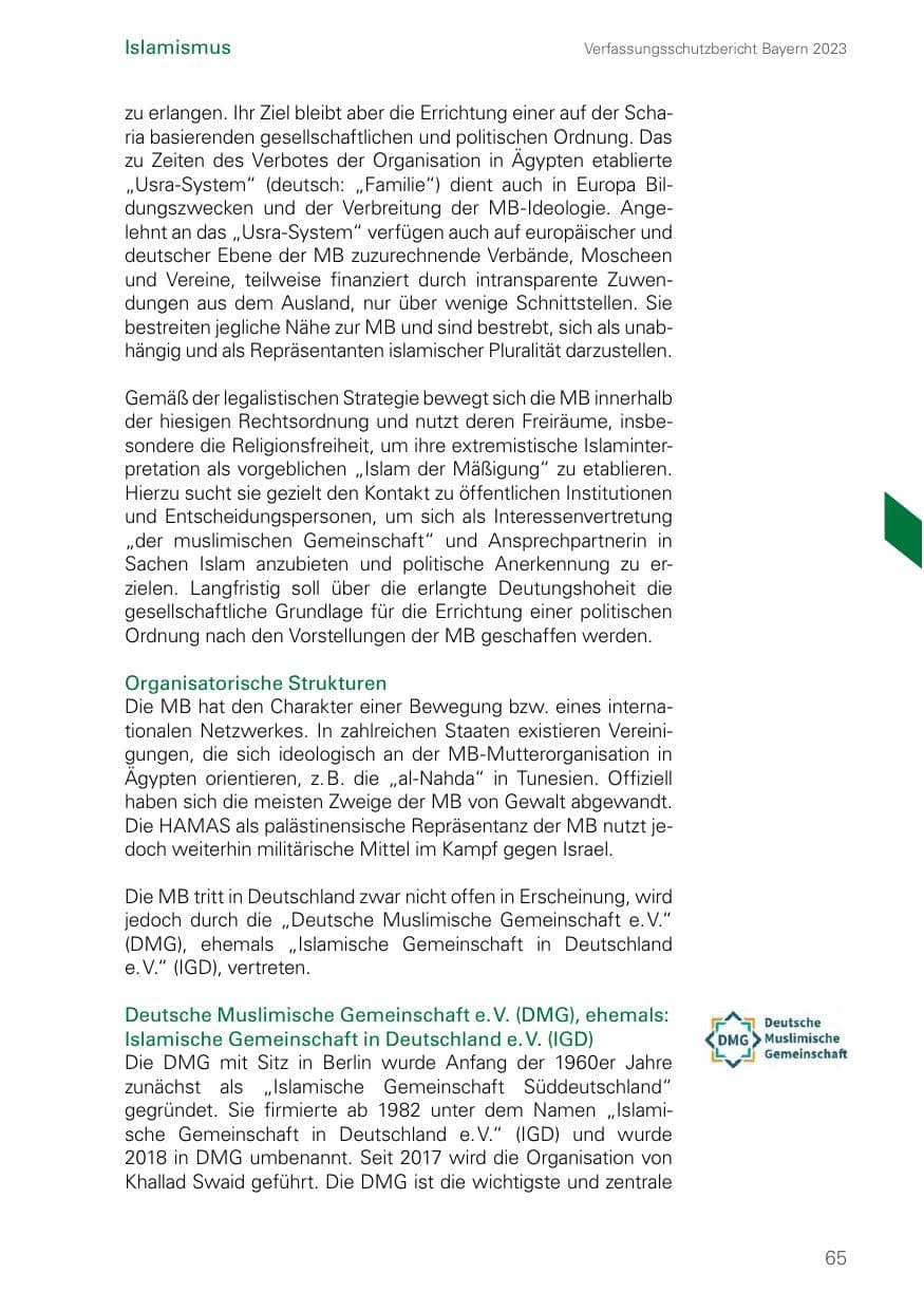 Seite 65 des Verfassungsschutzbericht 2023 Bayern