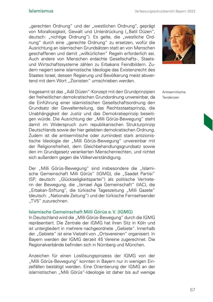 Seite 67 des Verfassungsschutzbericht 2023 Bayern