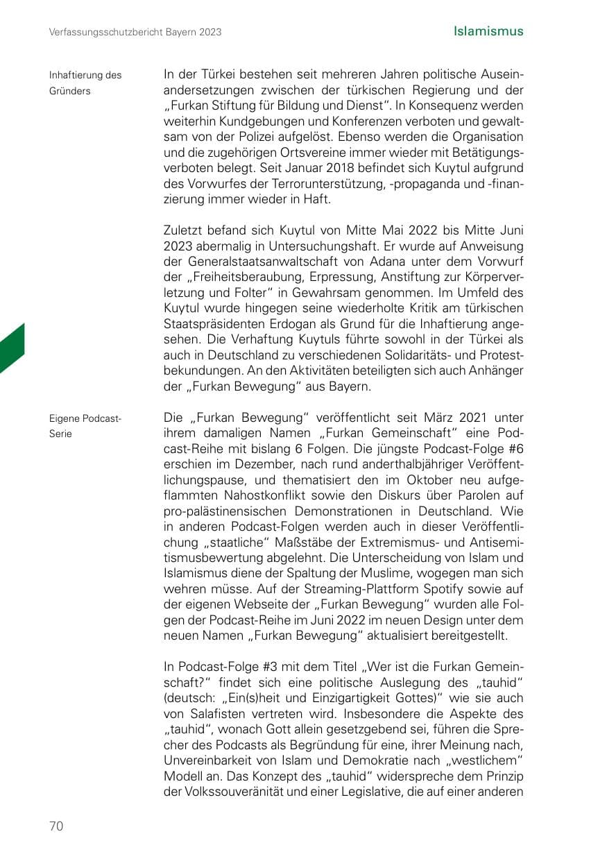 Seite 70 des Verfassungsschutzbericht 2023 Bayern