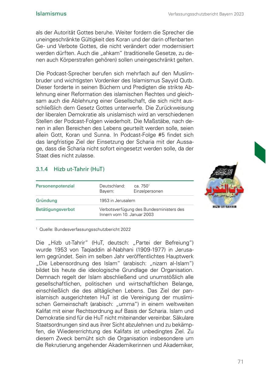 Seite 71 des Verfassungsschutzbericht 2023 Bayern