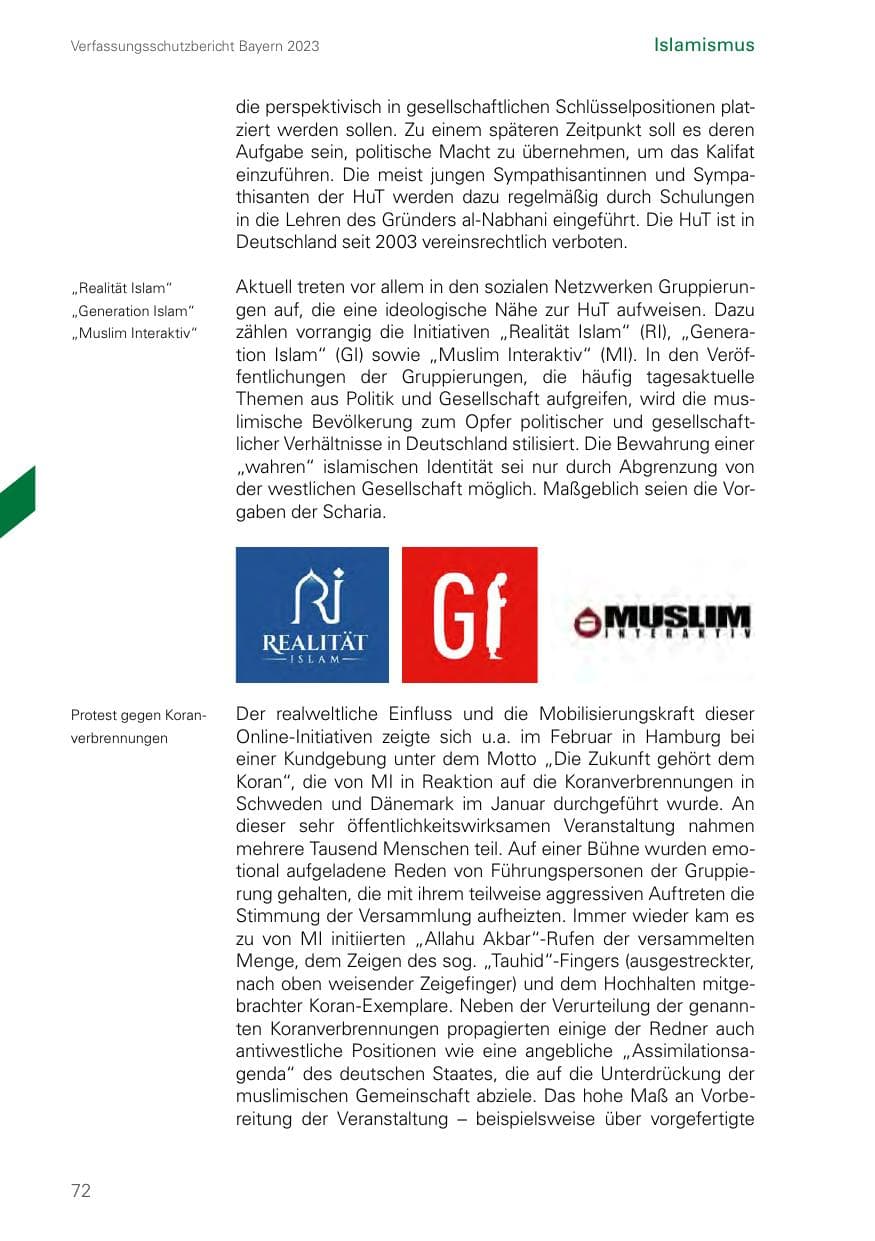Seite 72 des Verfassungsschutzbericht 2023 Bayern