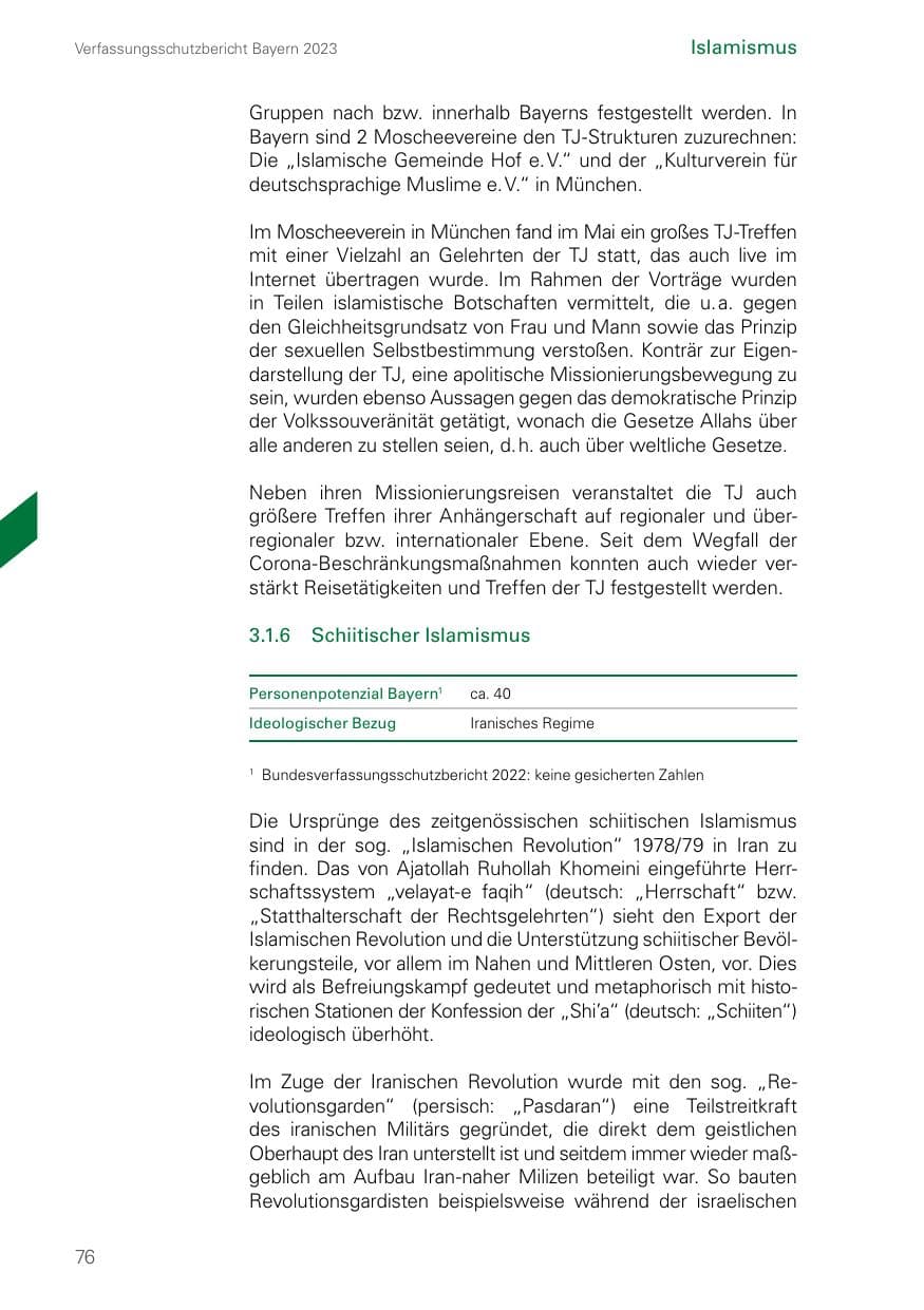 Seite 76 des Verfassungsschutzbericht 2023 Bayern