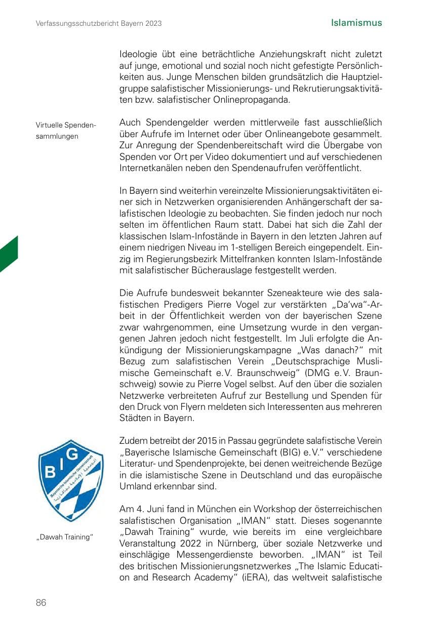 Seite 86 des Verfassungsschutzbericht 2023 Bayern