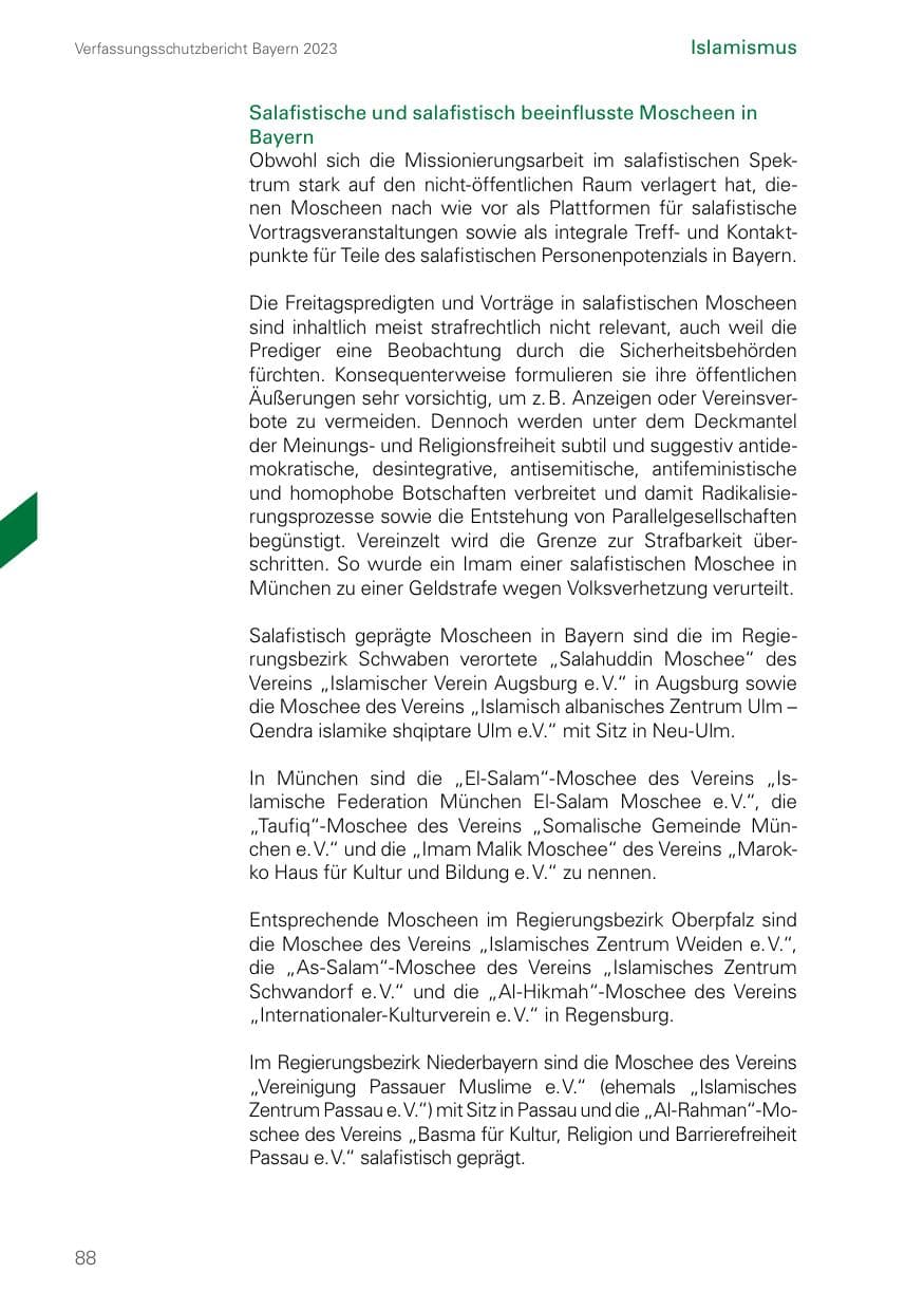 Seite 88 des Verfassungsschutzbericht 2023 Bayern