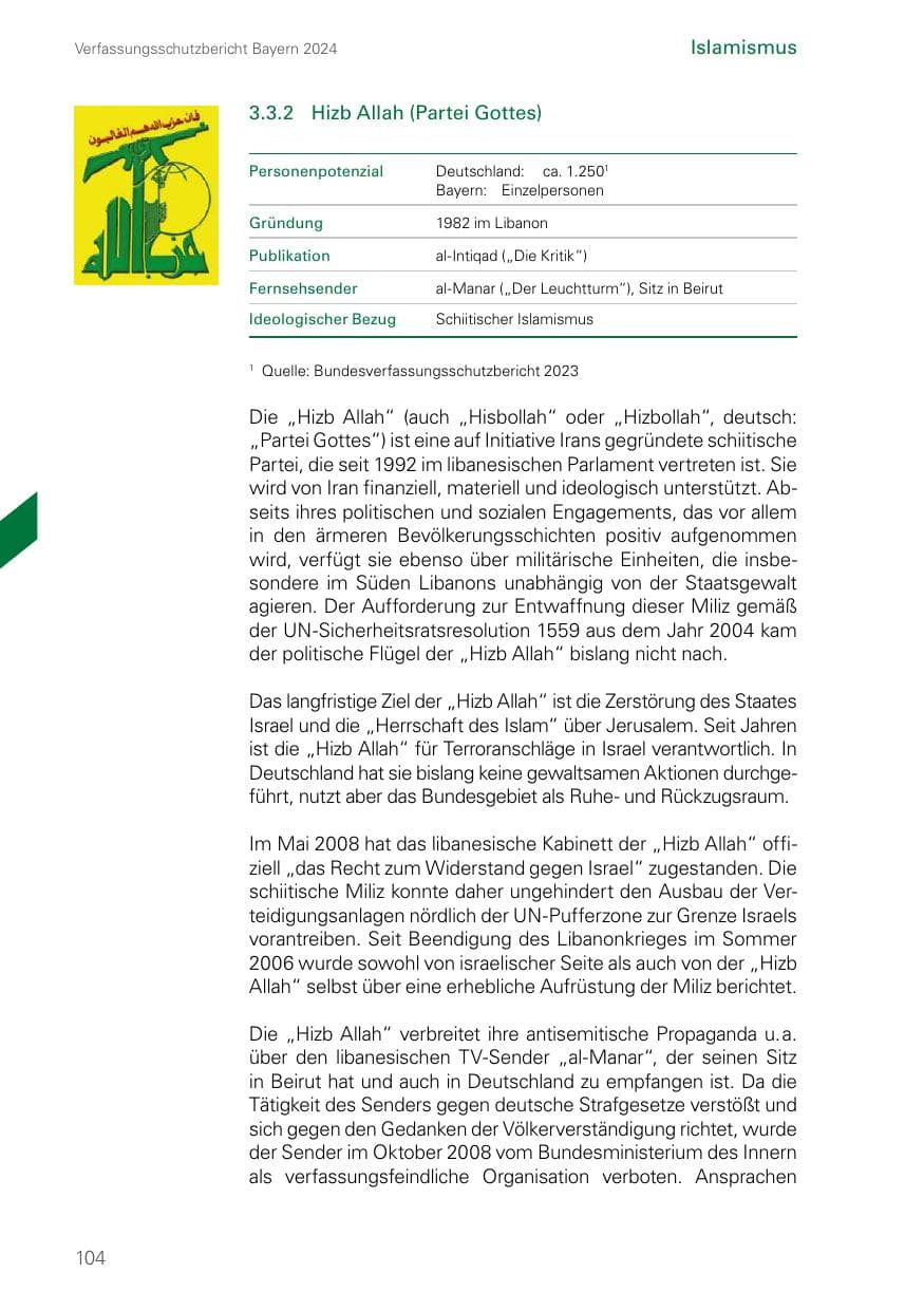 Seite 104 des Verfassungsschutzbericht 2024 Bayern