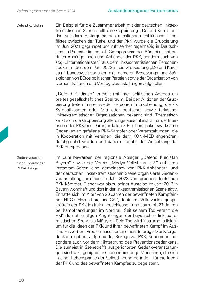 Seite 128 des Verfassungsschutzbericht 2024 Bayern