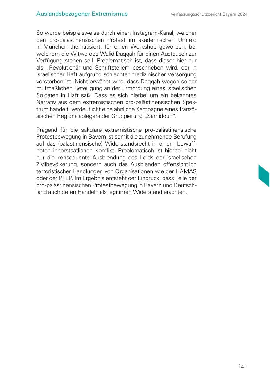 Seite 141 des Verfassungsschutzbericht 2024 Bayern