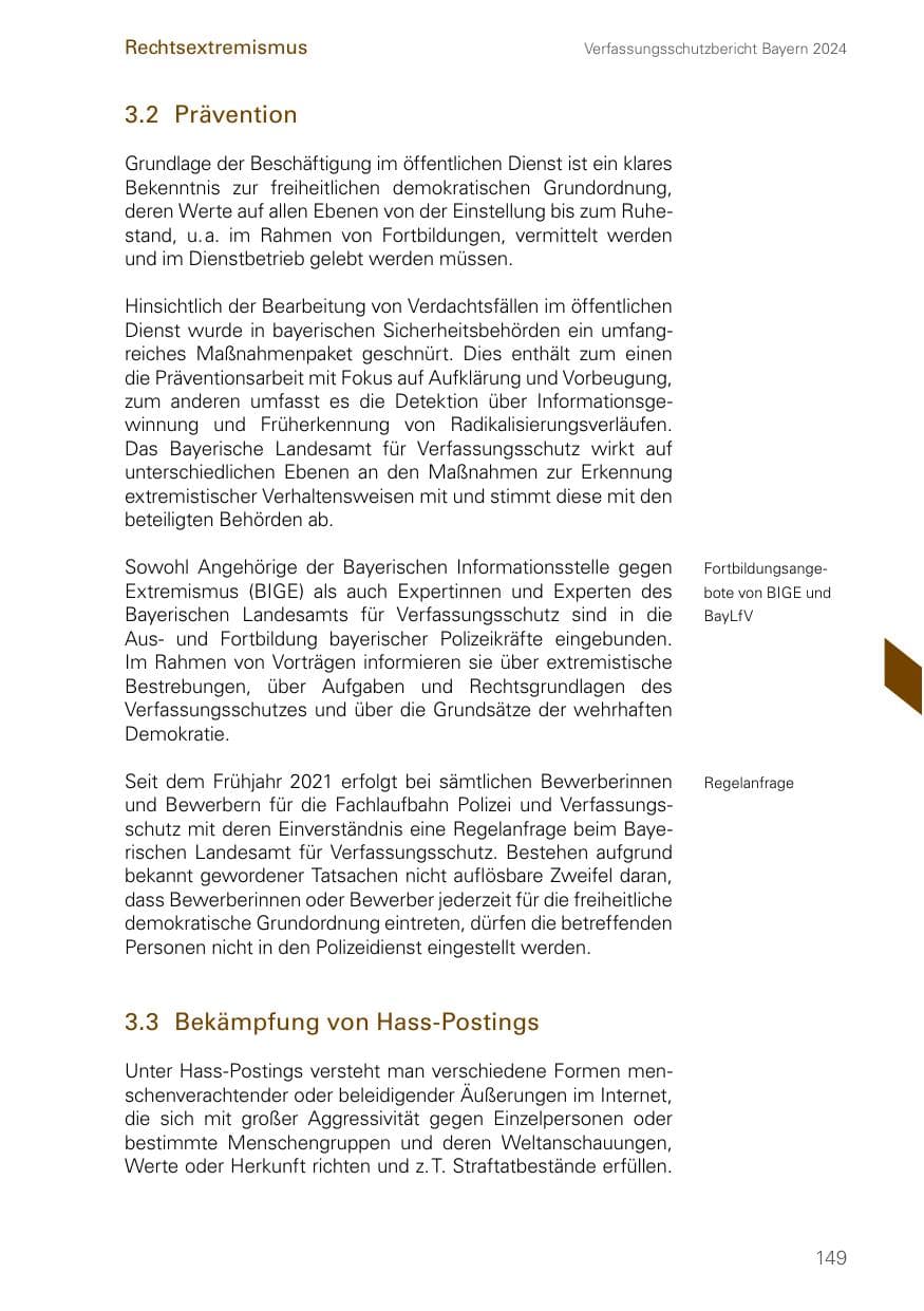 Seite 149 des Verfassungsschutzbericht 2024 Bayern