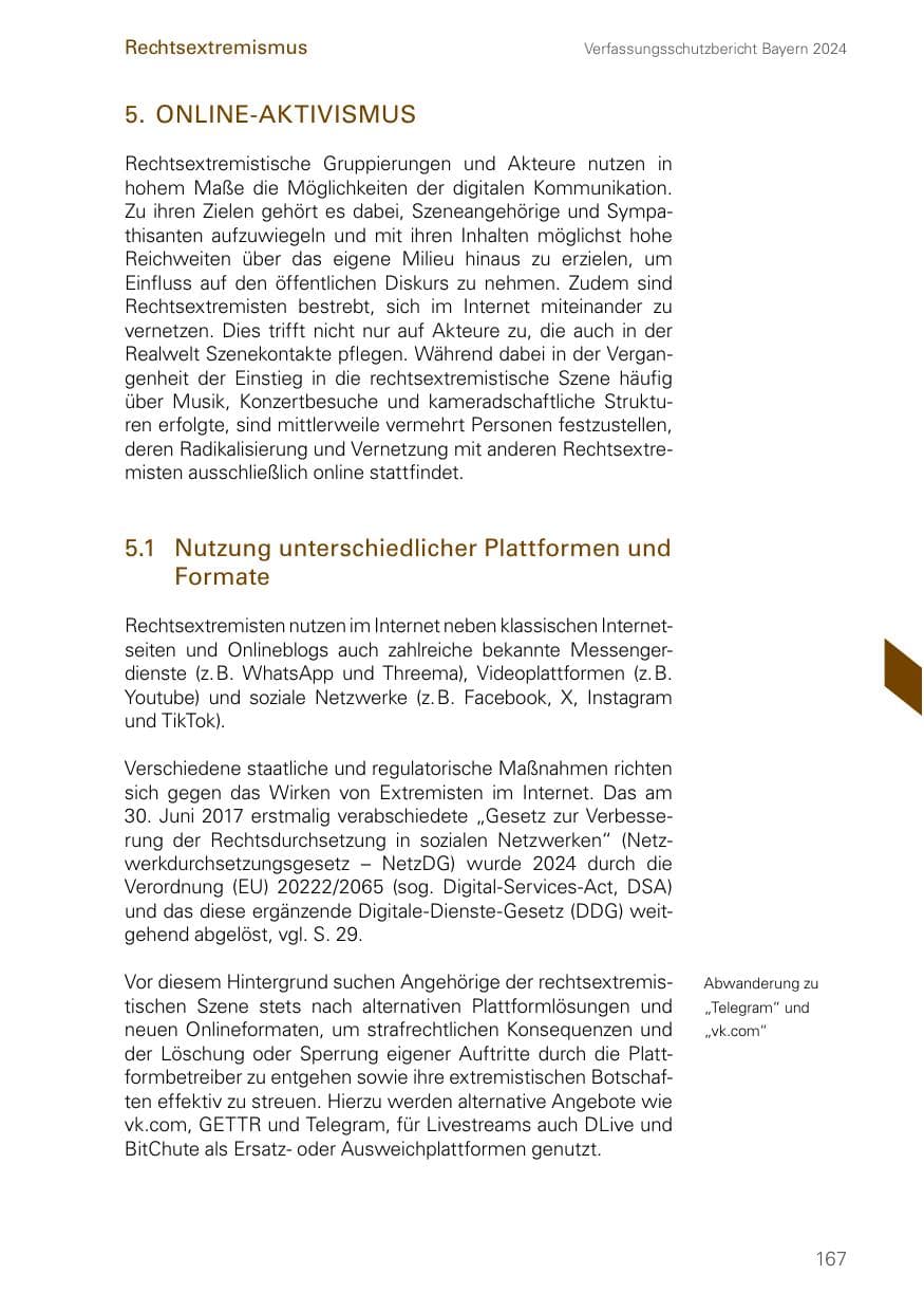 Seite 167 des Verfassungsschutzbericht 2024 Bayern