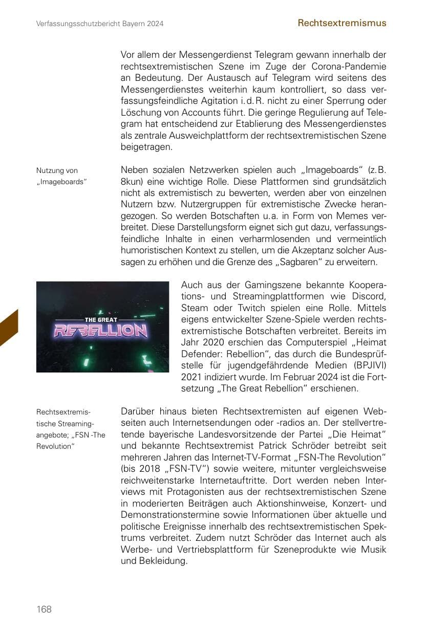 Seite 168 des Verfassungsschutzbericht 2024 Bayern