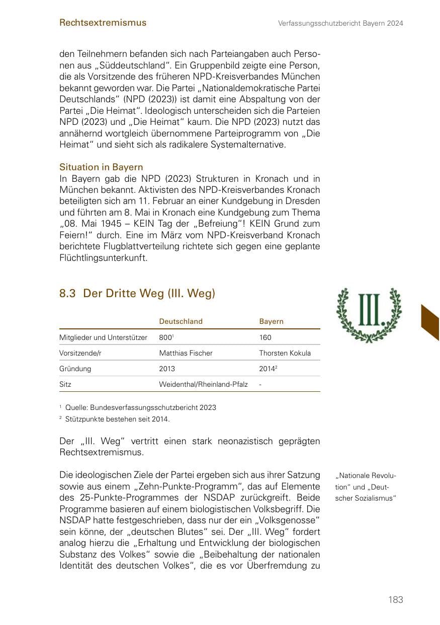 Seite 183 des Verfassungsschutzbericht 2024 Bayern