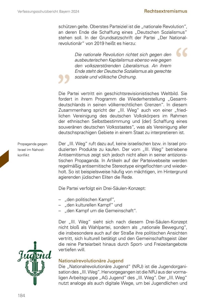 Seite 184 des Verfassungsschutzbericht 2024 Bayern