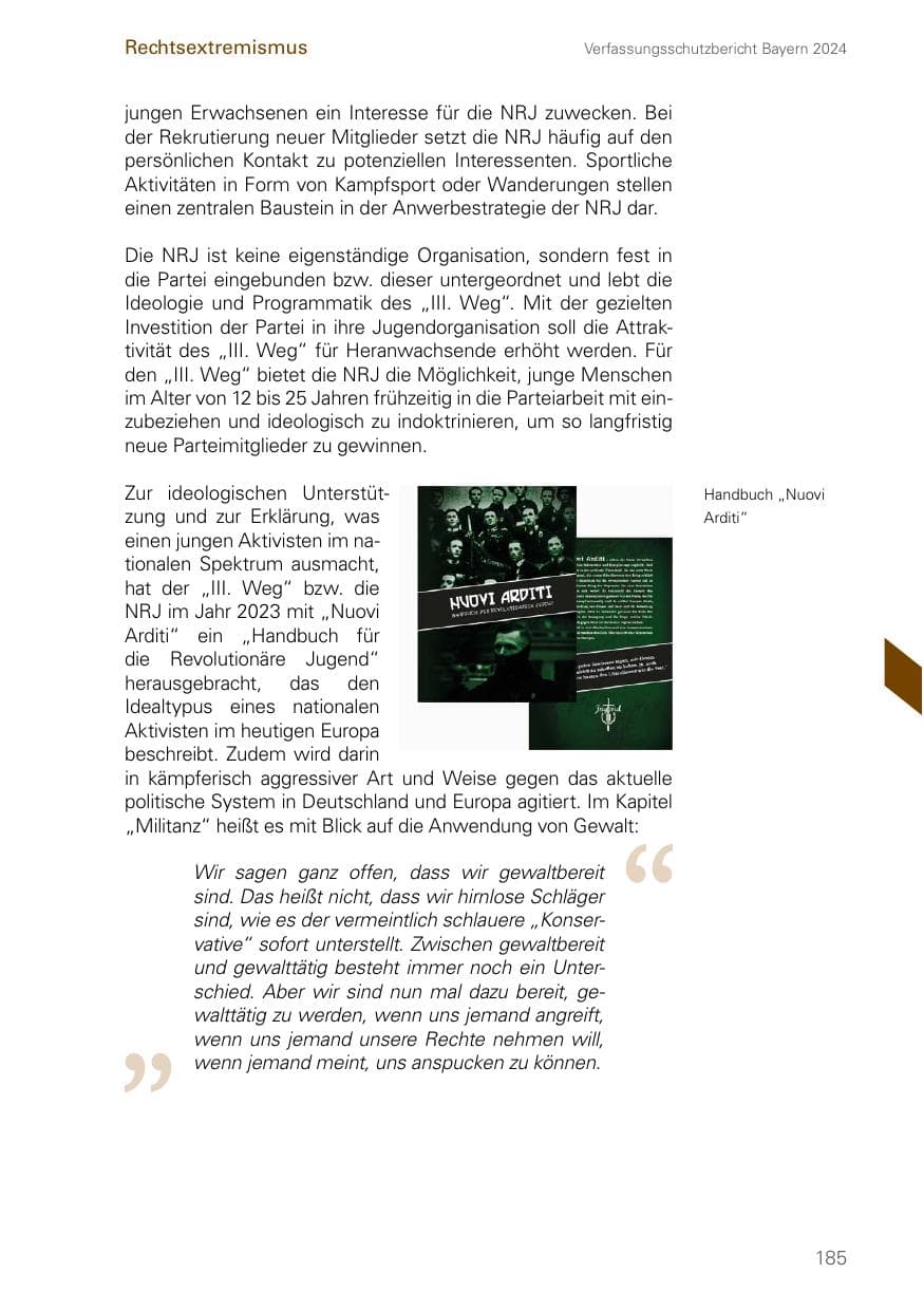 Seite 185 des Verfassungsschutzbericht 2024 Bayern