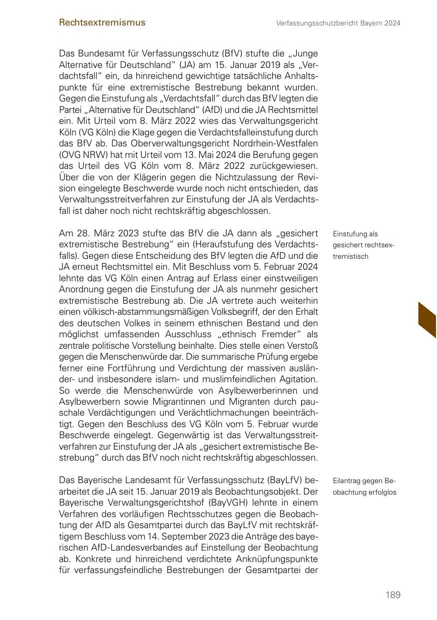 Seite 189 des Verfassungsschutzbericht 2024 Bayern