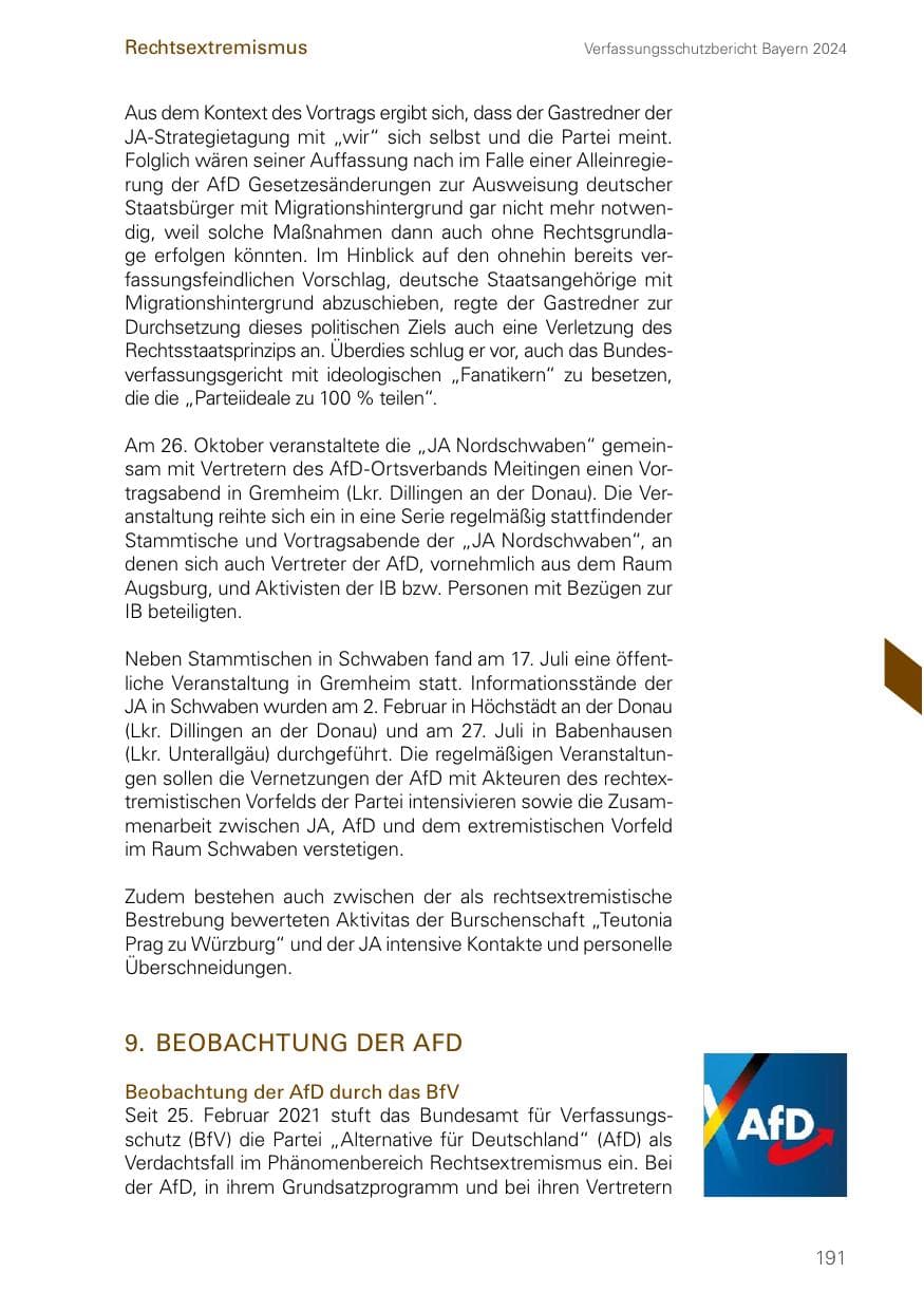 Seite 191 des Verfassungsschutzbericht 2024 Bayern