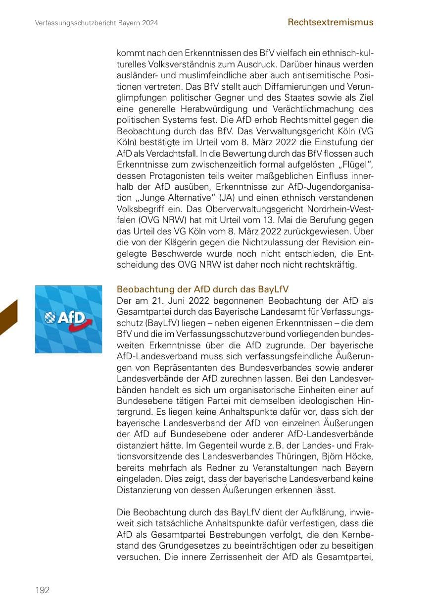 Seite 192 des Verfassungsschutzbericht 2024 Bayern