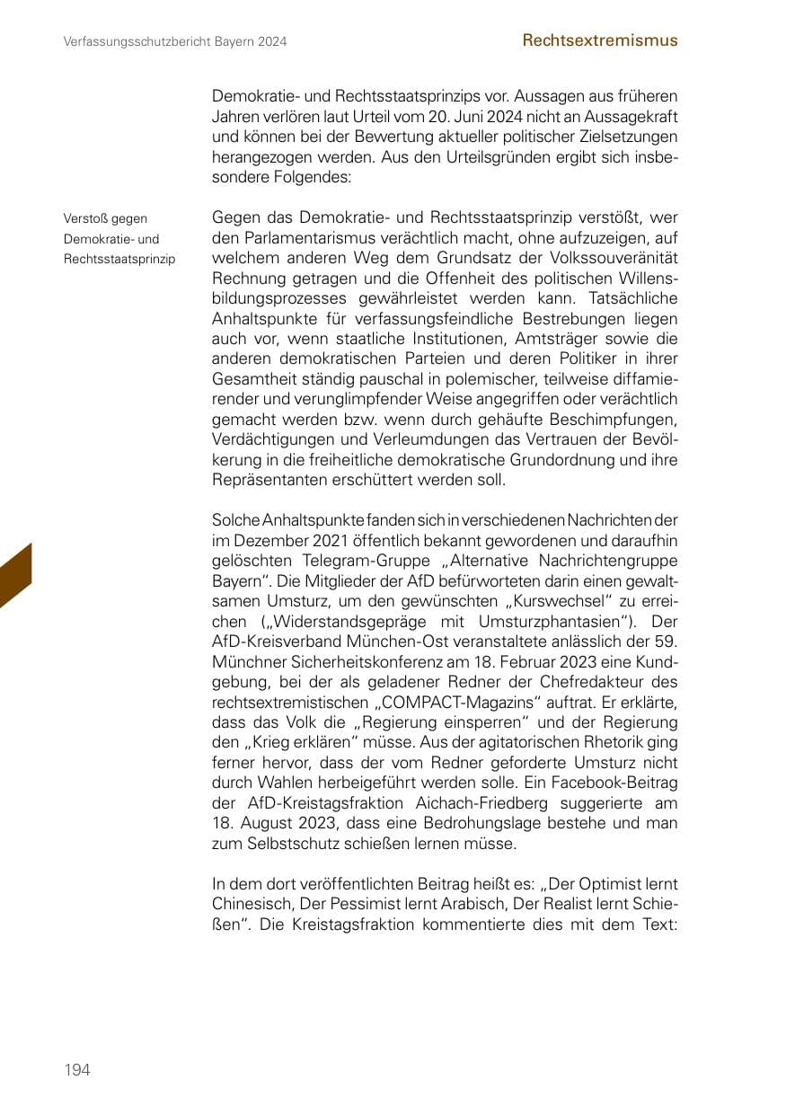 Seite 194 des Verfassungsschutzbericht 2024 Bayern