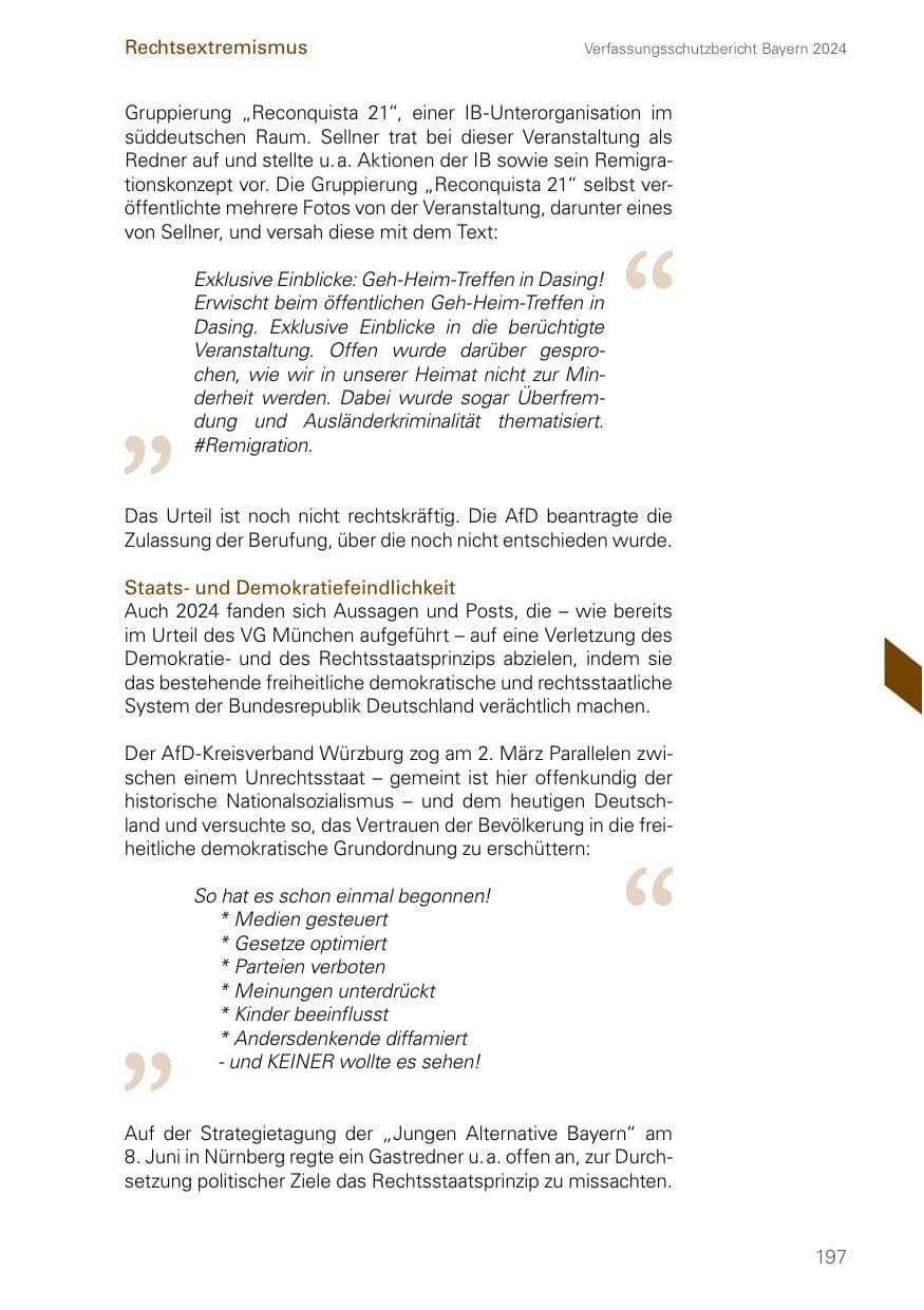 Seite 197 des Verfassungsschutzbericht 2024 Bayern