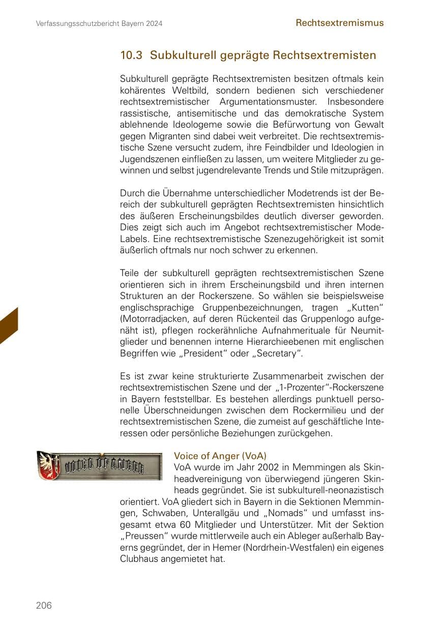 Seite 206 des Verfassungsschutzbericht 2024 Bayern