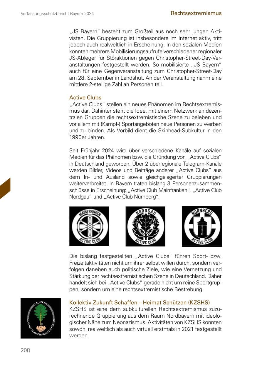 Seite 208 des Verfassungsschutzbericht 2024 Bayern