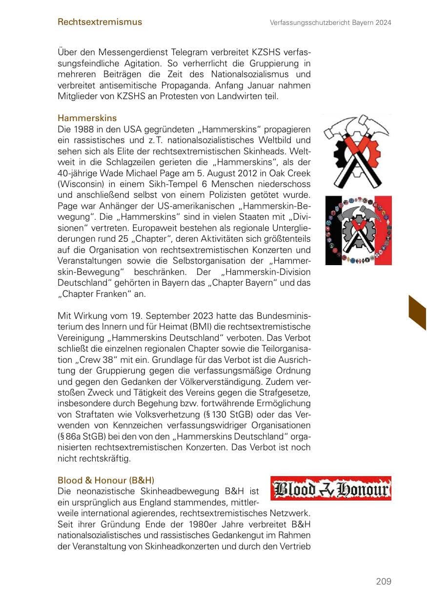Seite 209 des Verfassungsschutzbericht 2024 Bayern