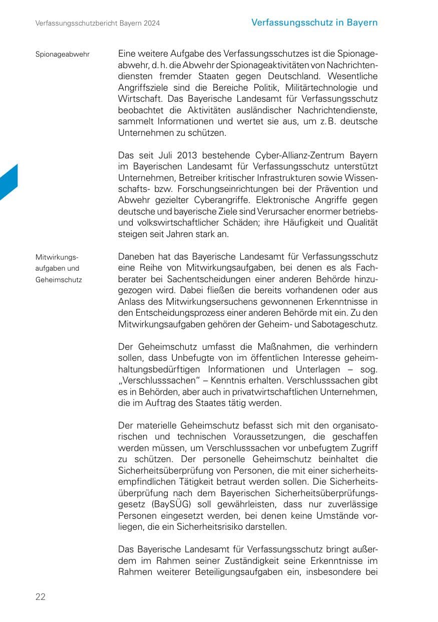 Seite 22 des Verfassungsschutzbericht 2024 Bayern