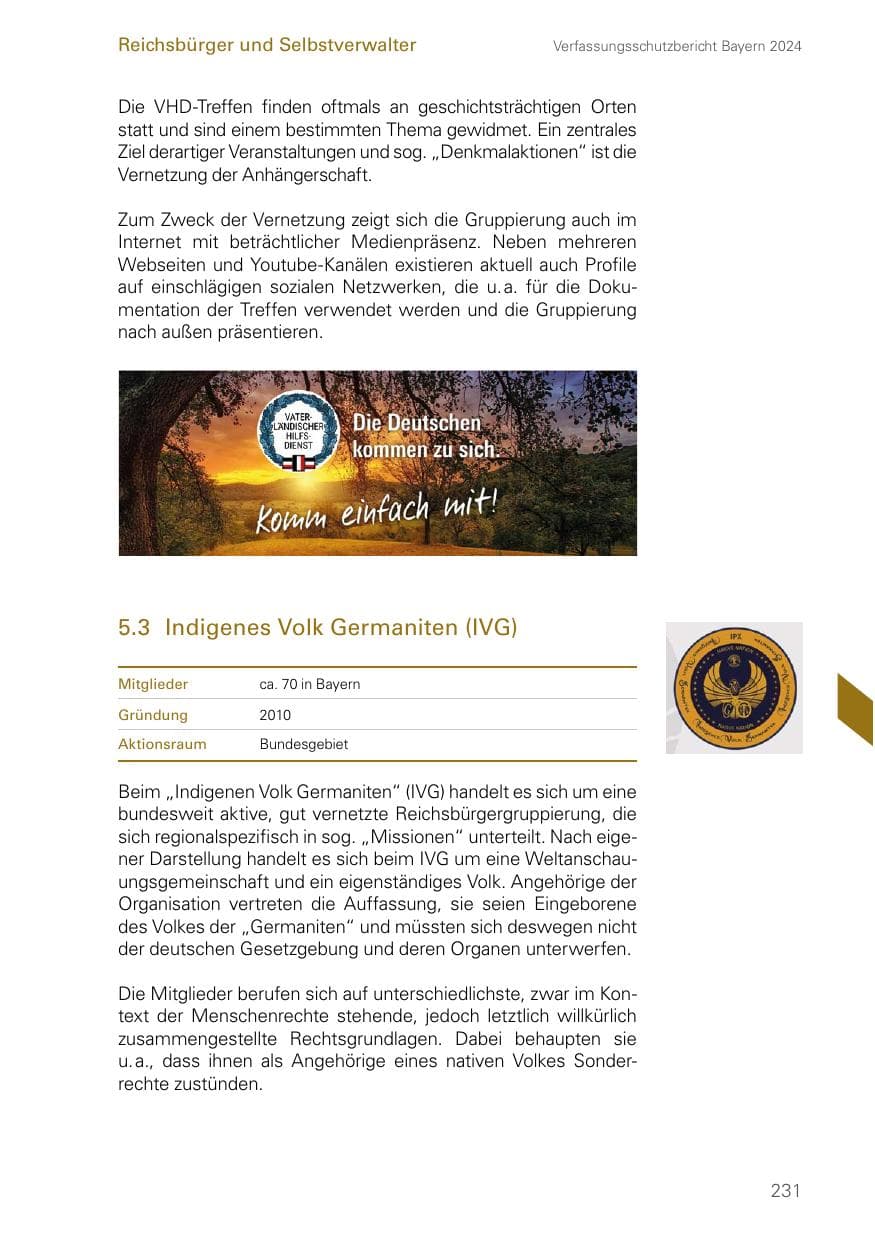 Seite 231 des Verfassungsschutzbericht 2024 Bayern