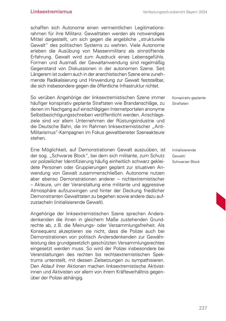Seite 237 des Verfassungsschutzbericht 2024 Bayern