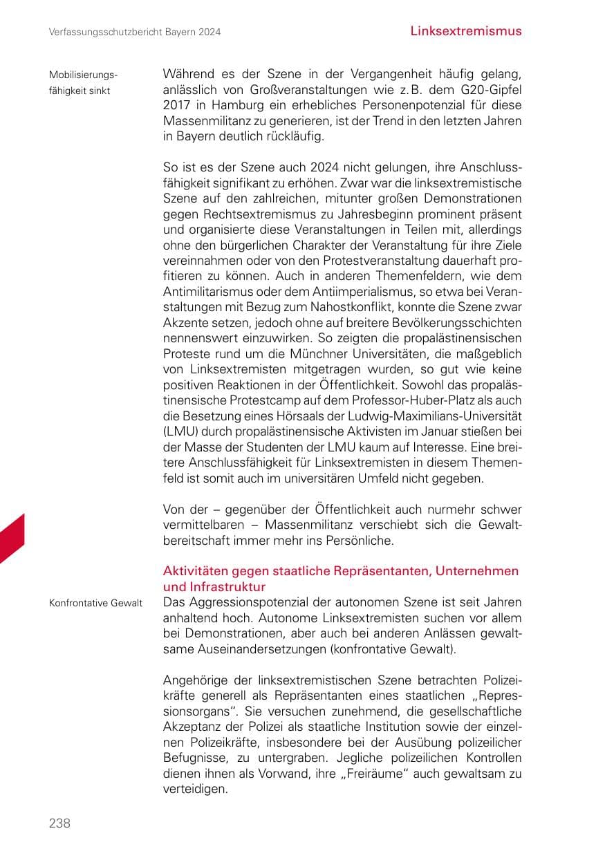 Seite 238 des Verfassungsschutzbericht 2024 Bayern