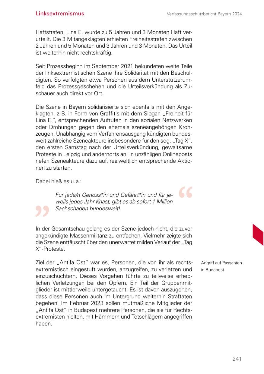 Seite 241 des Verfassungsschutzbericht 2024 Bayern