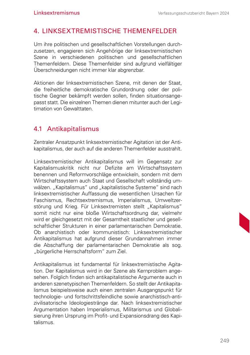 Seite 249 des Verfassungsschutzbericht 2024 Bayern