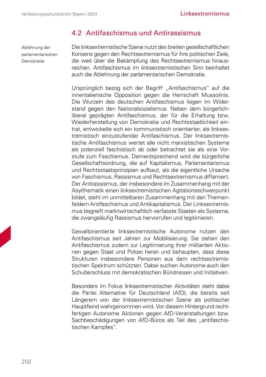 Seite 250 des Verfassungsschutzbericht 2024 Bayern