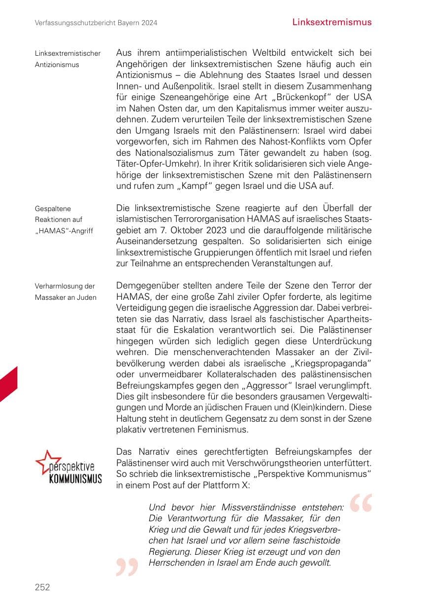 Seite 252 des Verfassungsschutzbericht 2024 Bayern