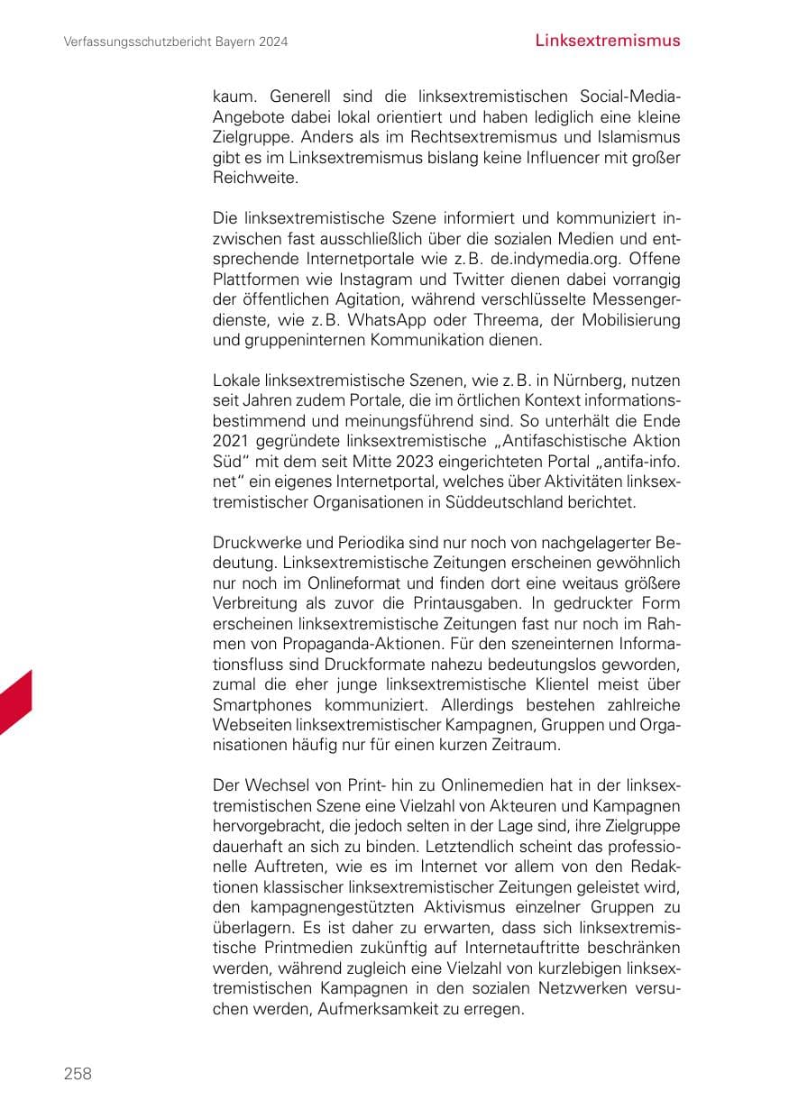 Seite 258 des Verfassungsschutzbericht 2024 Bayern