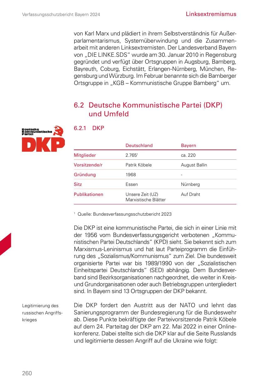 Seite 260 des Verfassungsschutzbericht 2024 Bayern