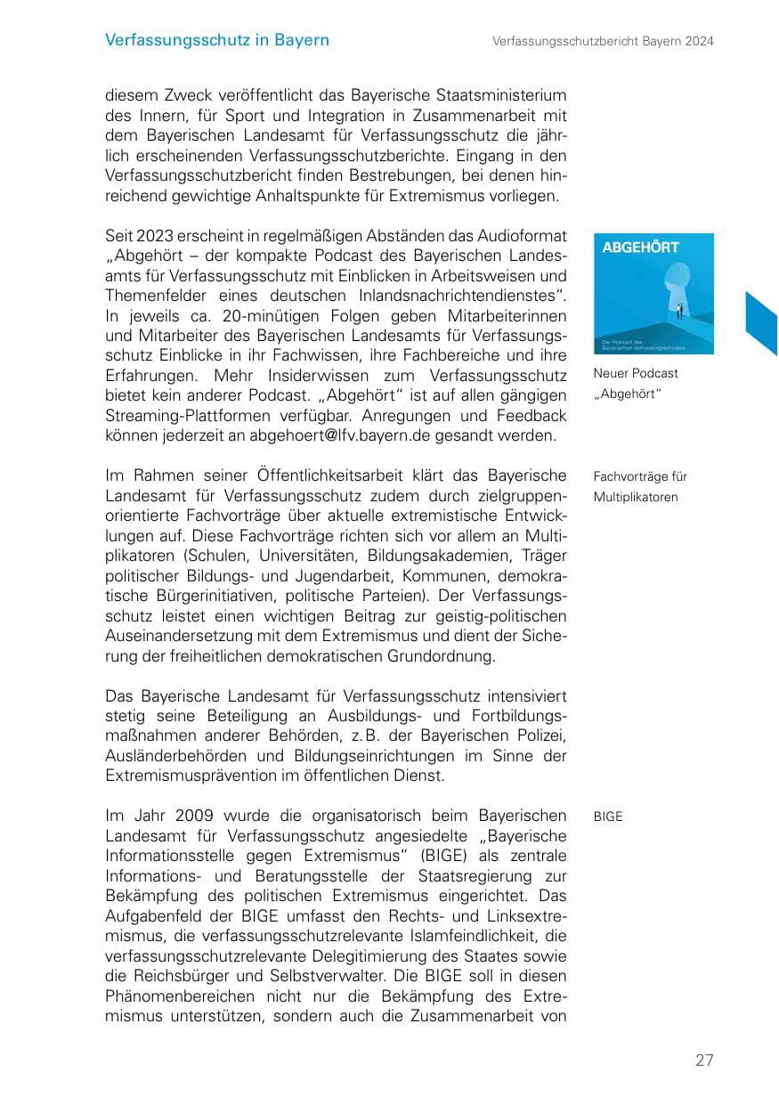 Seite 27 des Verfassungsschutzbericht 2024 Bayern