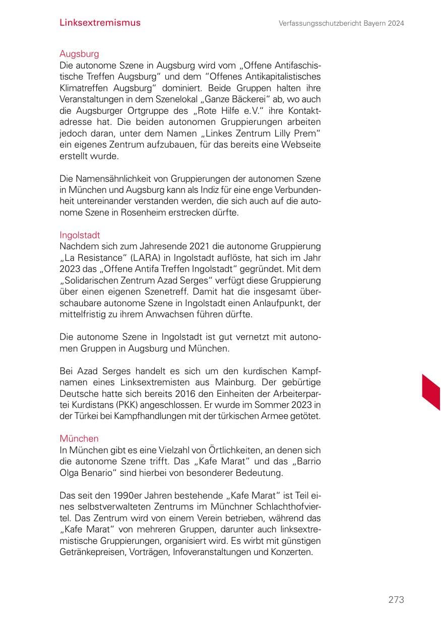 Seite 273 des Verfassungsschutzbericht 2024 Bayern