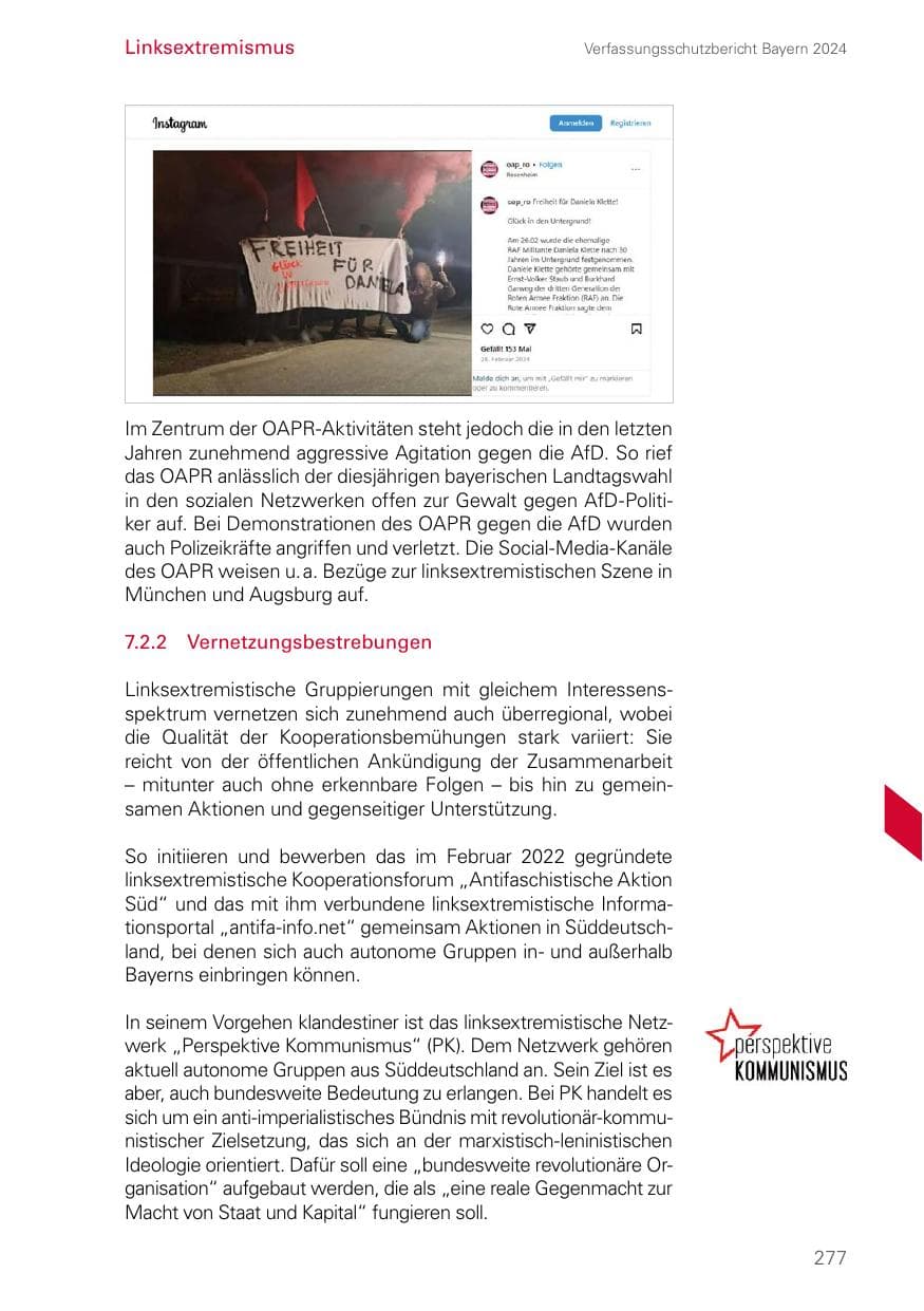 Seite 277 des Verfassungsschutzbericht 2024 Bayern