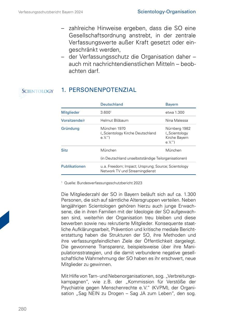 Seite 280 des Verfassungsschutzbericht 2024 Bayern