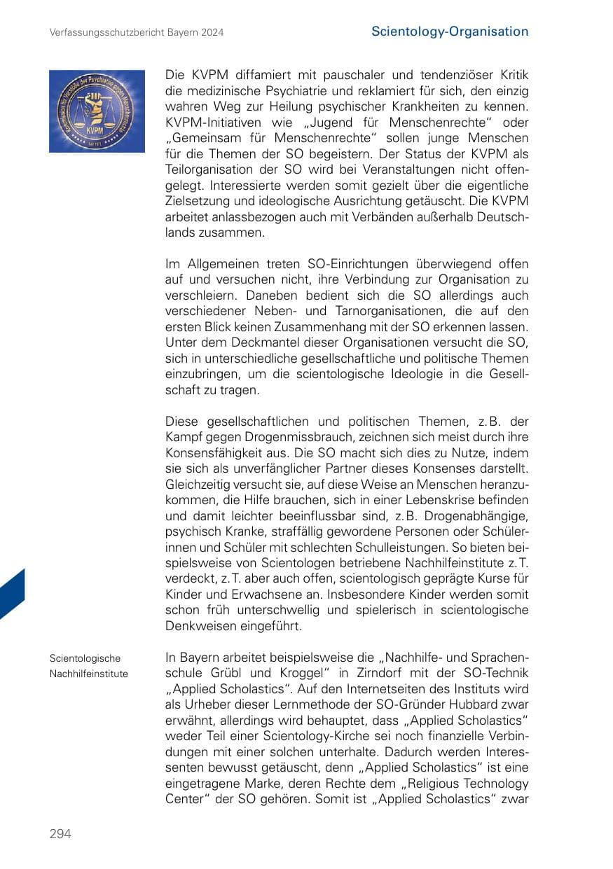 Seite 294 des Verfassungsschutzbericht 2024 Bayern