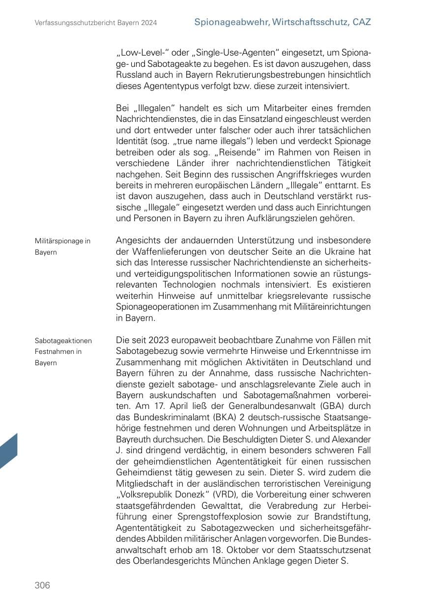 Seite 306 des Verfassungsschutzbericht 2024 Bayern