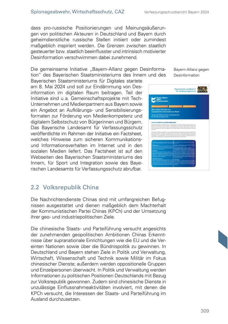 Seite 309 des Verfassungsschutzbericht 2024 Bayern