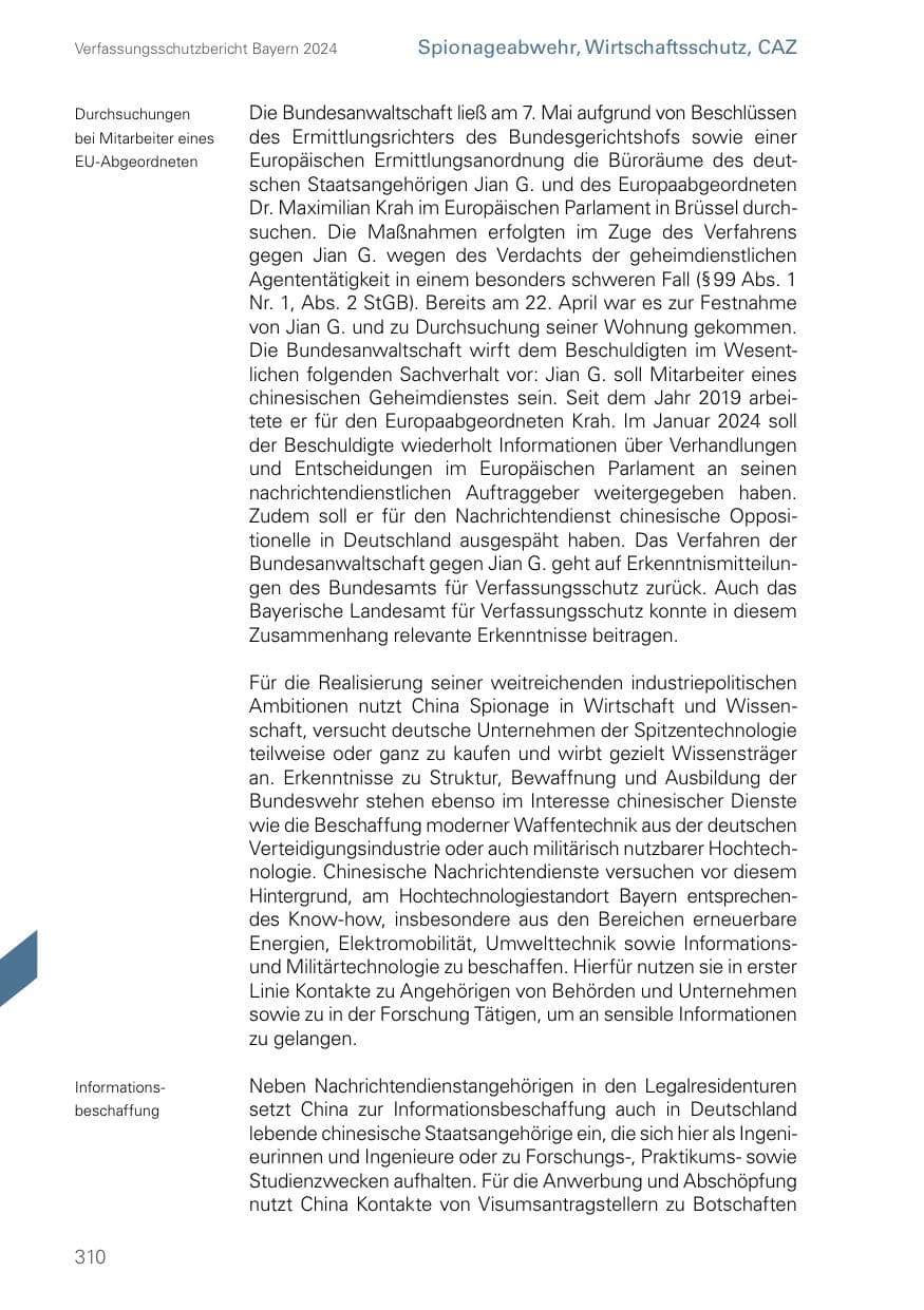 Seite 310 des Verfassungsschutzbericht 2024 Bayern
