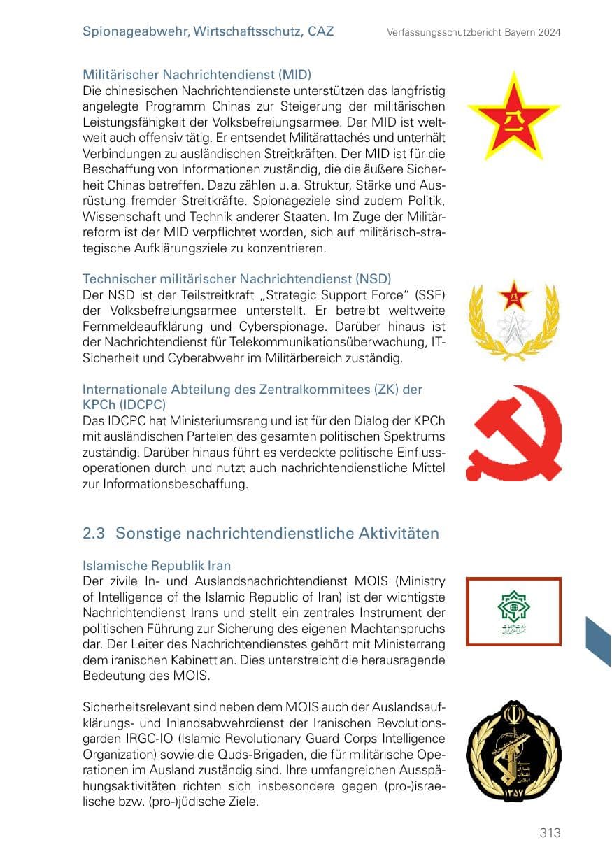 Seite 313 des Verfassungsschutzbericht 2024 Bayern