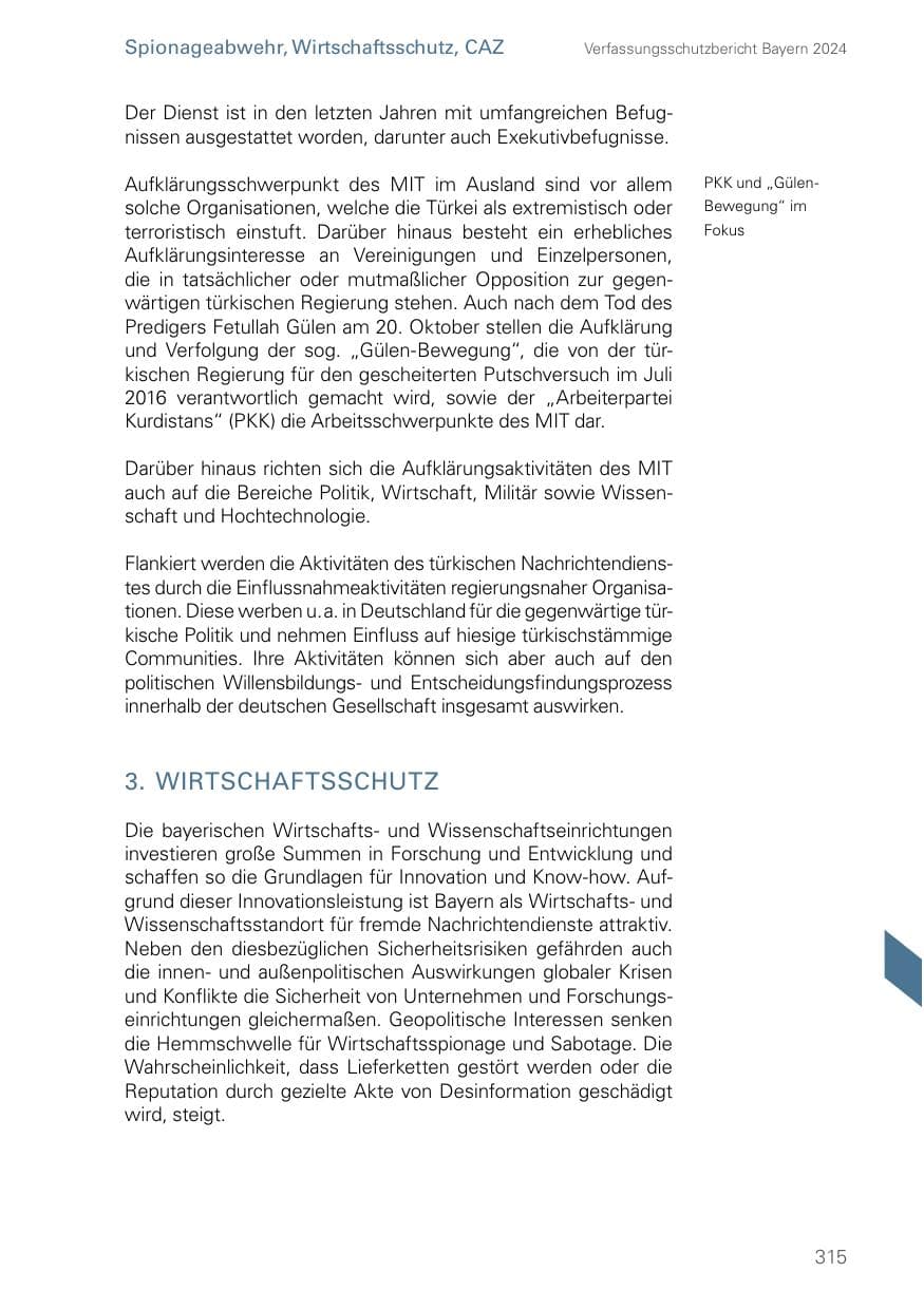 Seite 315 des Verfassungsschutzbericht 2024 Bayern