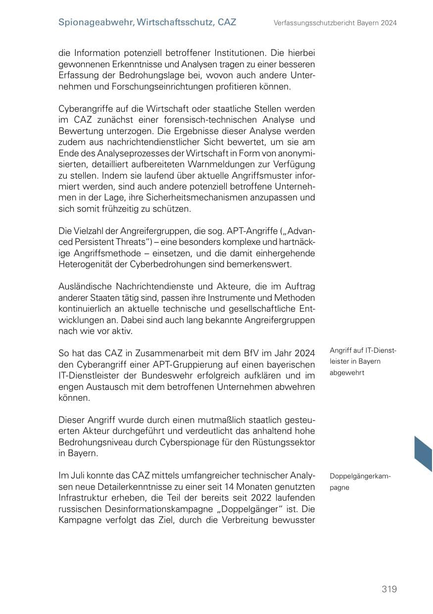 Seite 319 des Verfassungsschutzbericht 2024 Bayern