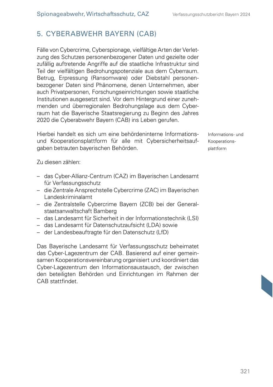 Seite 321 des Verfassungsschutzbericht 2024 Bayern