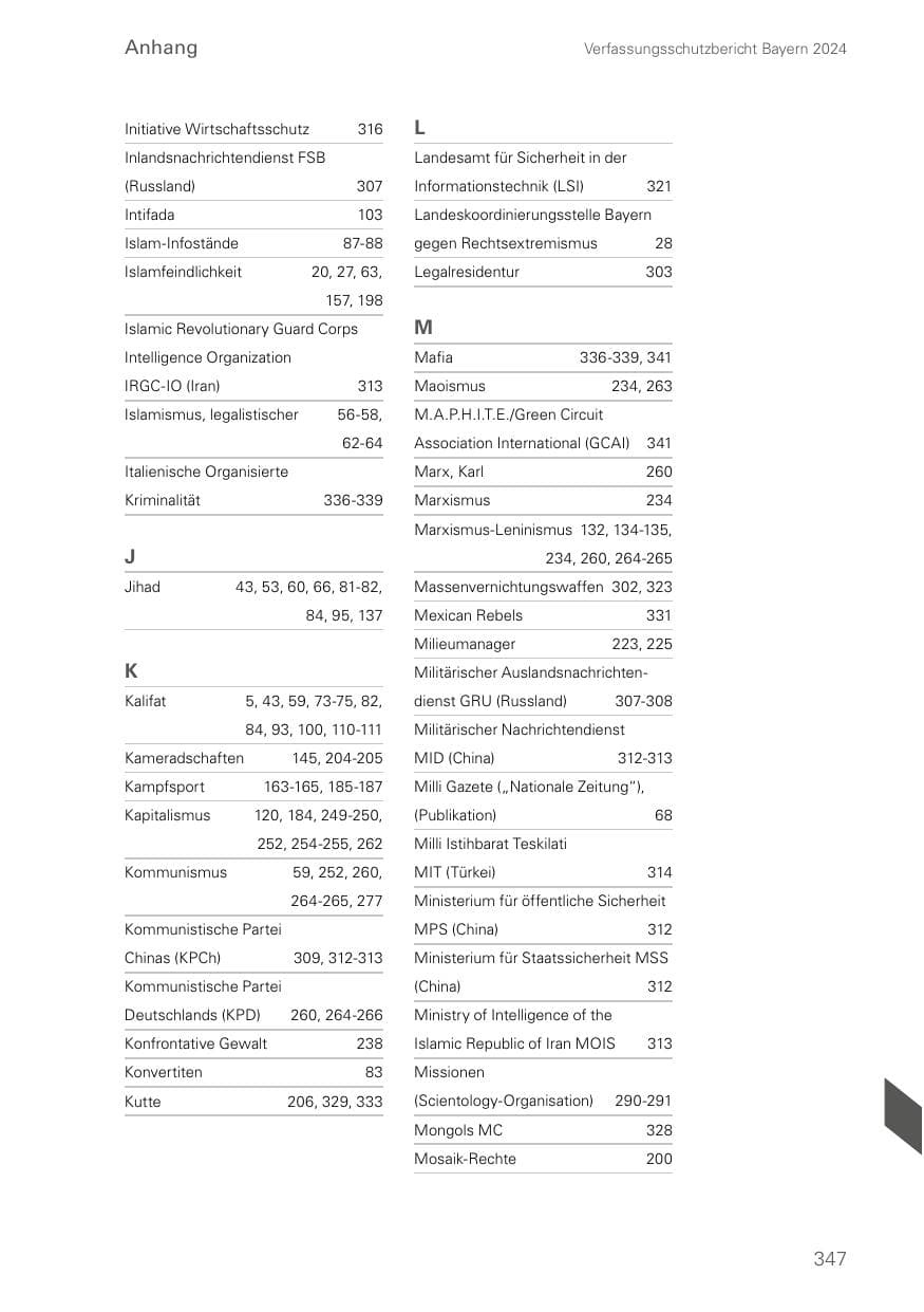 Seite 347 des Verfassungsschutzbericht 2024 Bayern