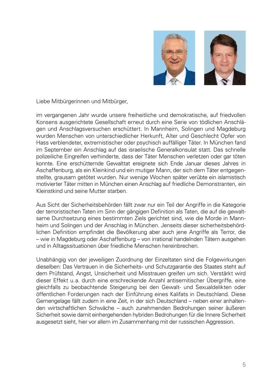 Seite 5 des Verfassungsschutzbericht 2024 Bayern